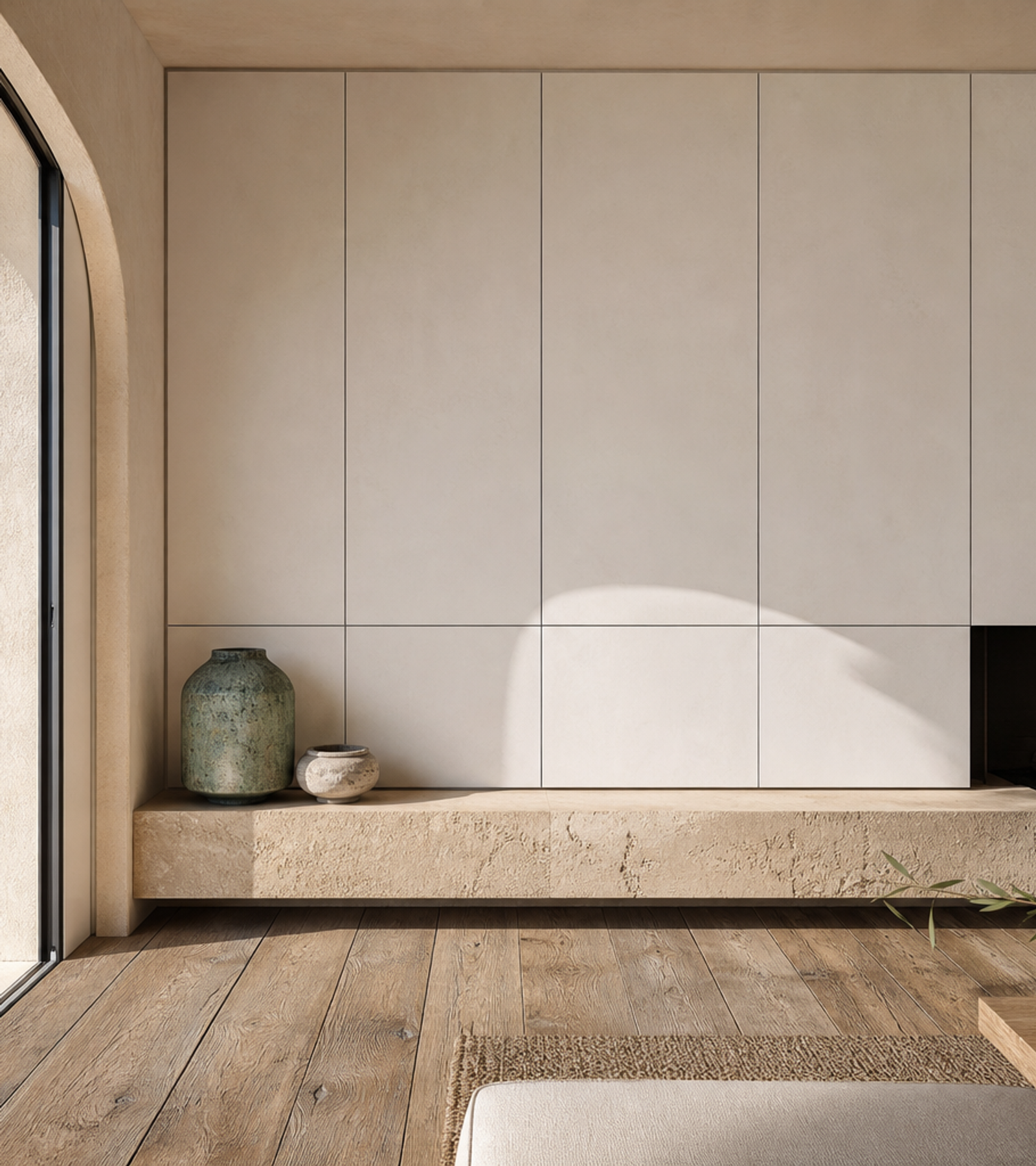 Fadior Galleria Living Room Suite with Milan Forecast Media Wall — close-up of stainless steel finish and hardware detail
