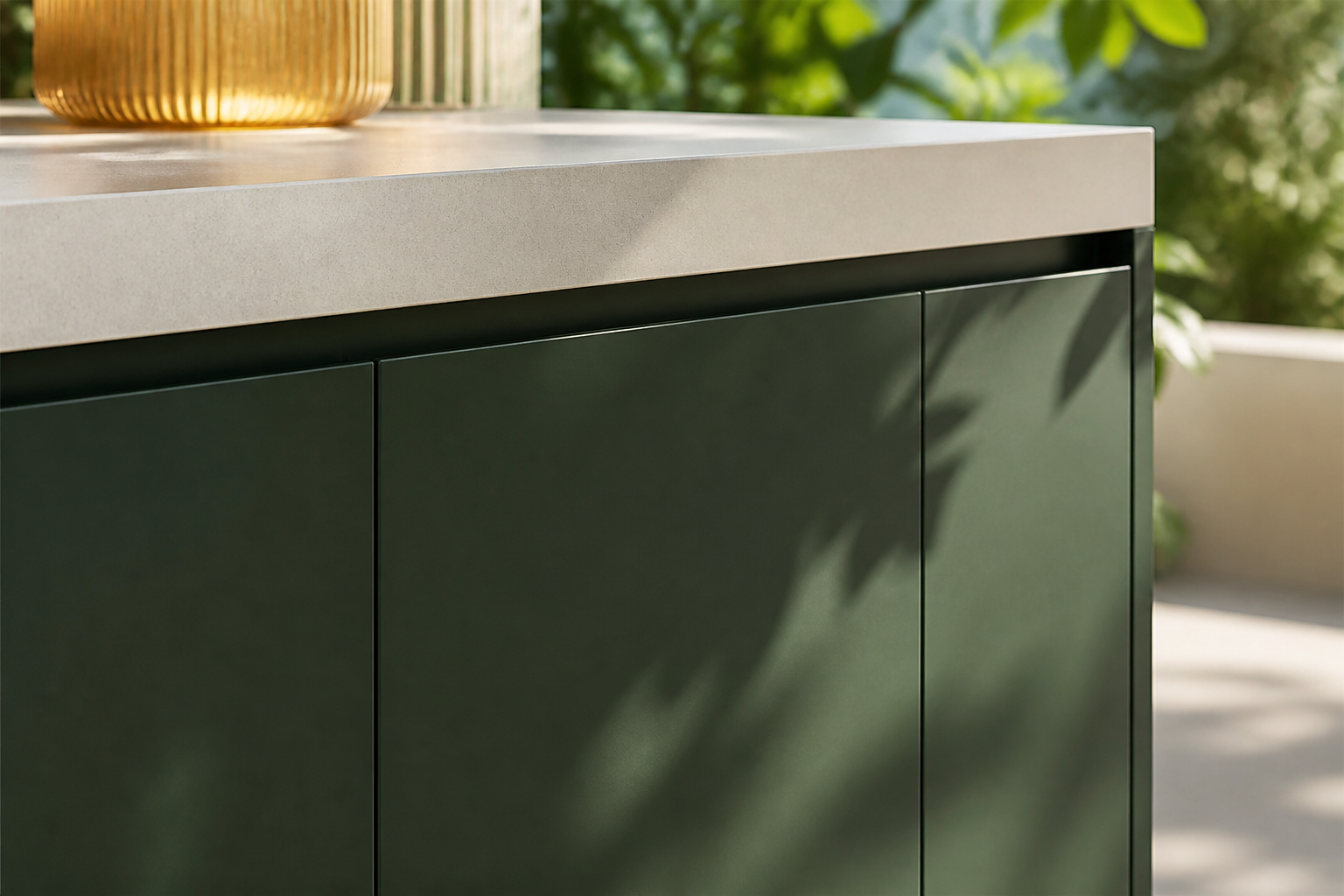 Fadior Meridian Kitchen Suite with Terrace Lantern Island — close-up of stainless steel finish and hardware detail