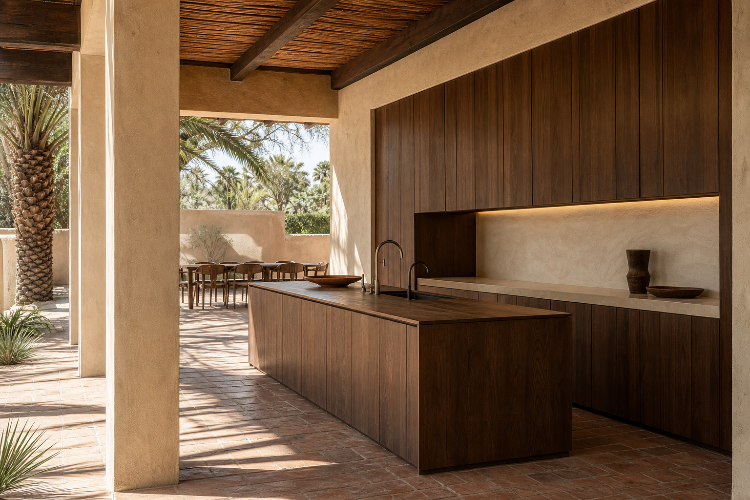 Fadior Solace Kitchen Suite with Island Tapware Axis — interior room context showing cabinet integration