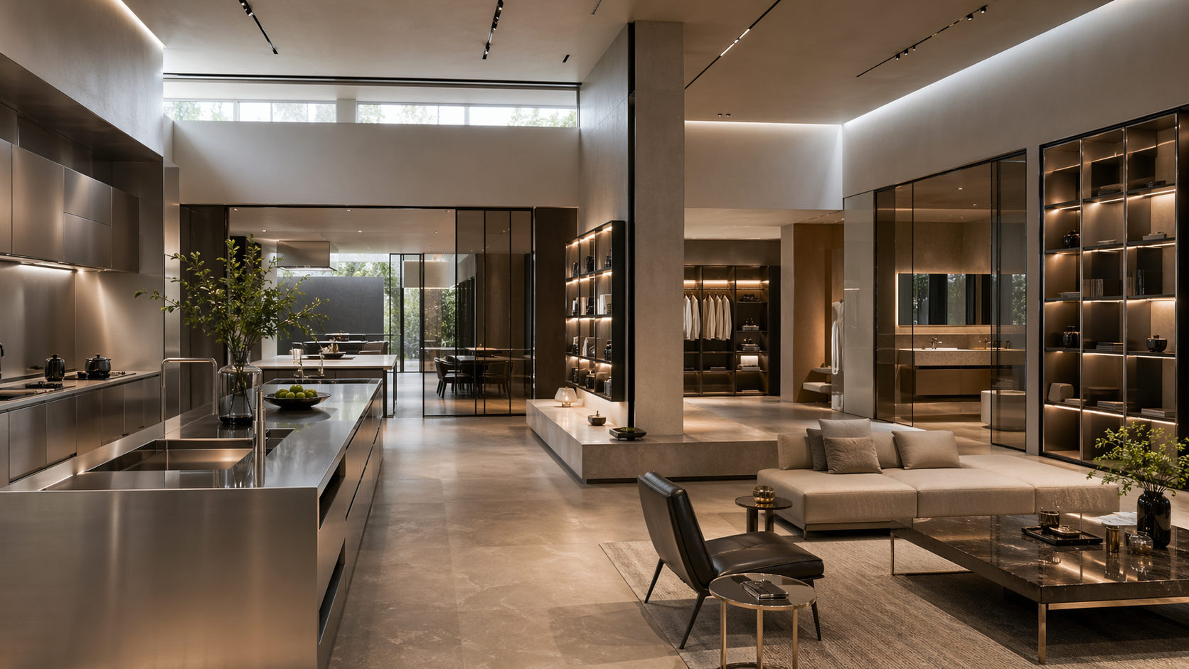 Fadior Foshan Headquarters Experience Center — living and whole-home integration view