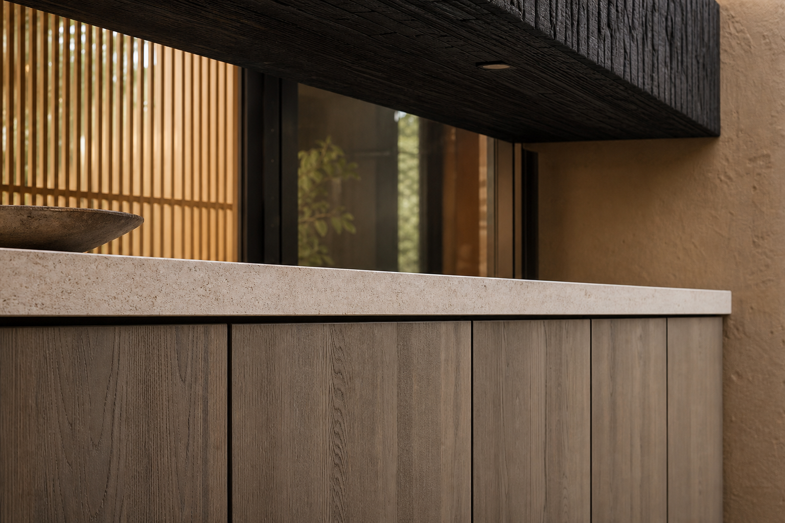 Fadior Vantage Outdoor Kitchen Suite with Cedar Rain Counter Bay — close-up of stainless steel finish and hardware detail