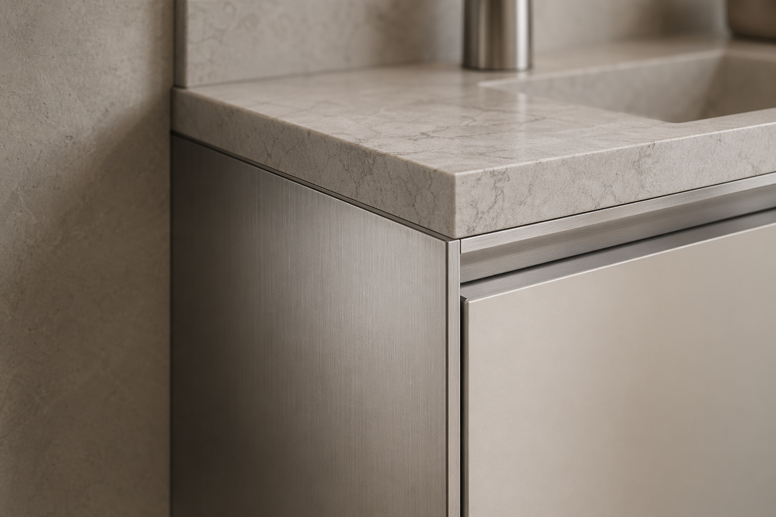 Fadior Acqua Bath And Vanity Suite — close-up of stainless steel finish and hardware detail