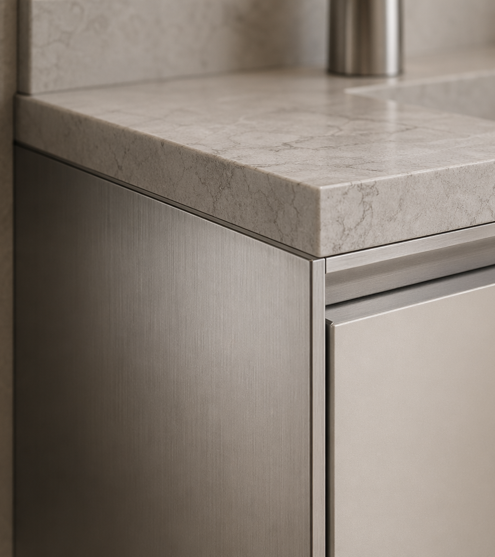 Fadior Acqua Bath And Vanity Suite — close-up of stainless steel finish and hardware detail