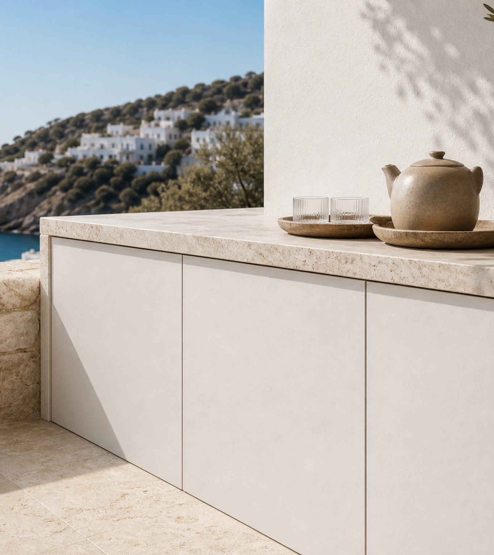Fadior Dusk Balcony Suite with Moonlit Tea Ledge — close-up of stainless steel finish and hardware detail