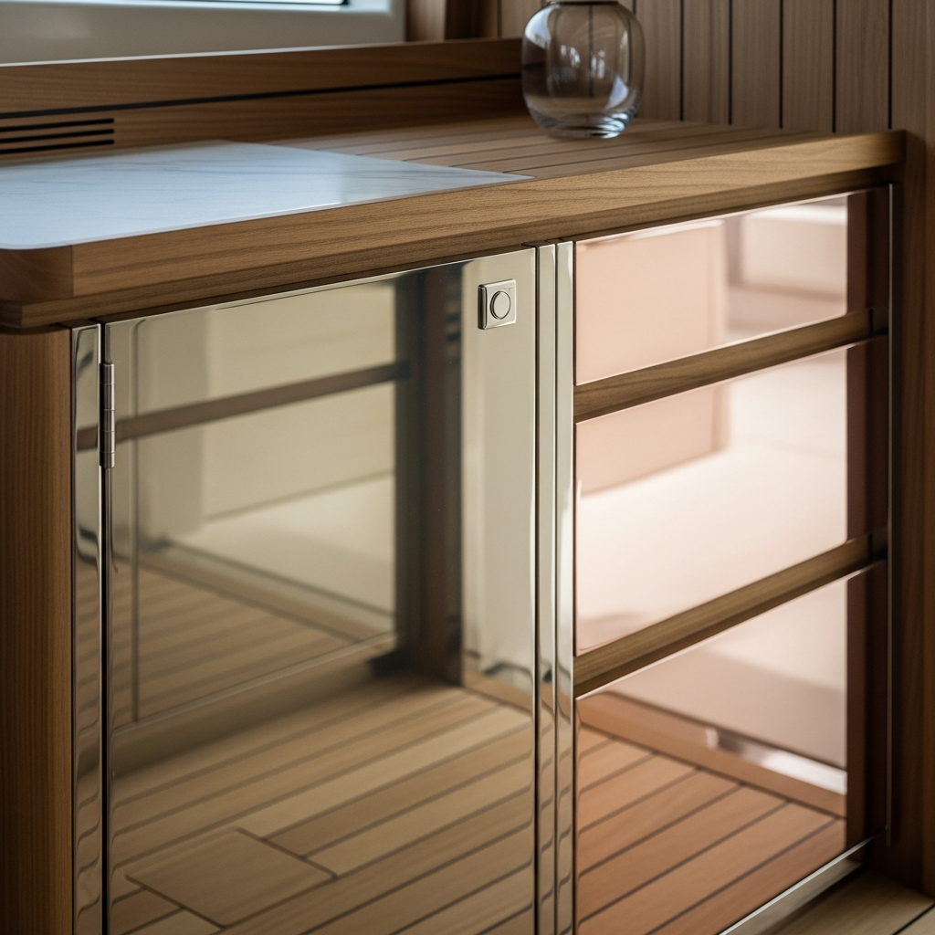 Fadior Monaco Superyacht Interior — marine-grade stainless steel detail