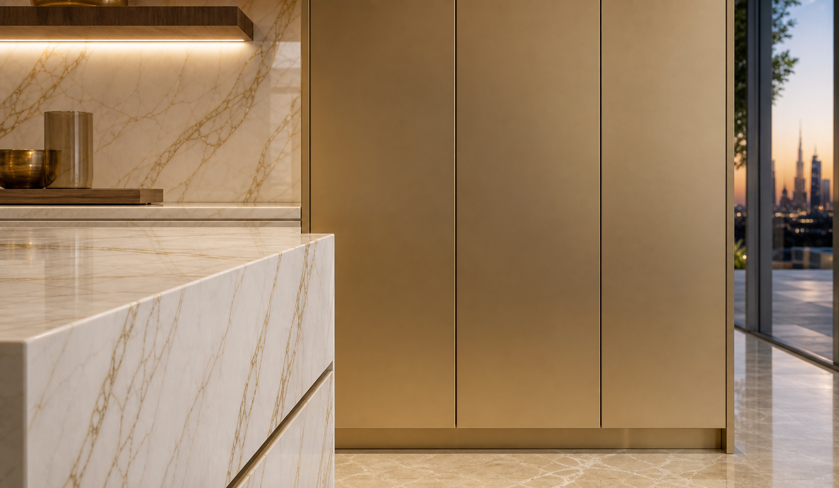 Fadior Terrena Kitchen Suite with Courtyard Pantry Spine — close-up of stainless steel finish and hardware detail