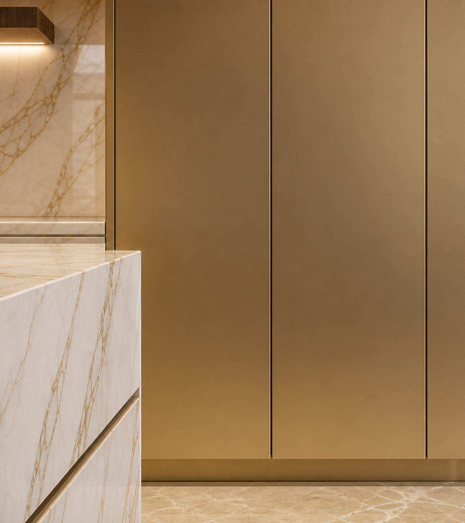 Fadior Terrena Kitchen Suite with Courtyard Pantry Spine — close-up of stainless steel finish and hardware detail