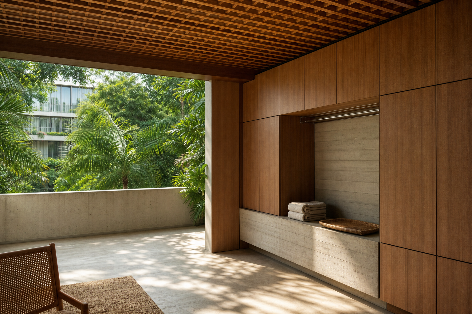 Fadior Cannes Balcony Suite with Canopy Drying Cabinet — lifestyle setting with natural light and residential styling