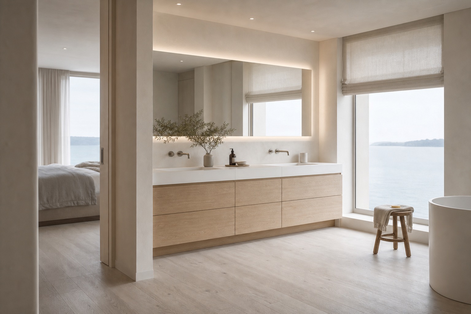 Fadior Ethereal Connected Spa Vanity Wall — interior room context showing cabinet integration