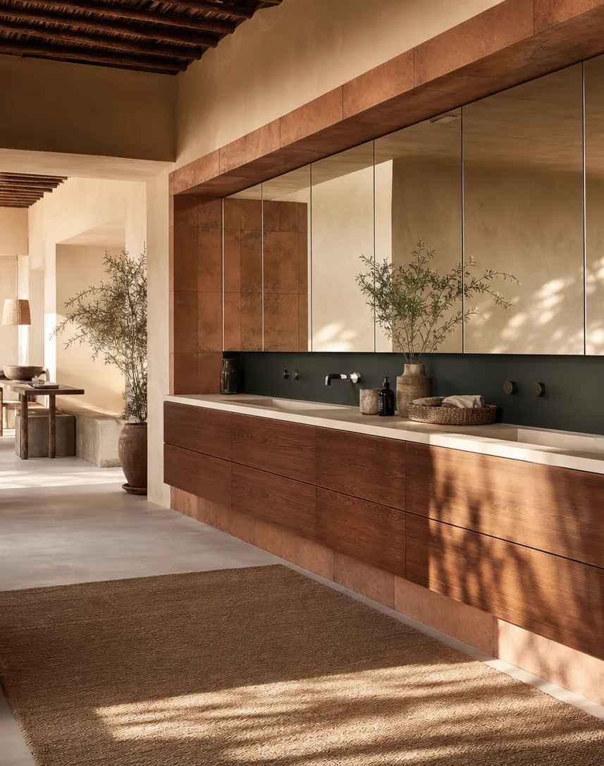 Suite de Baño y Tocador Verve con Nicho de Lavado de Cinta de Basalto perspectiva interior