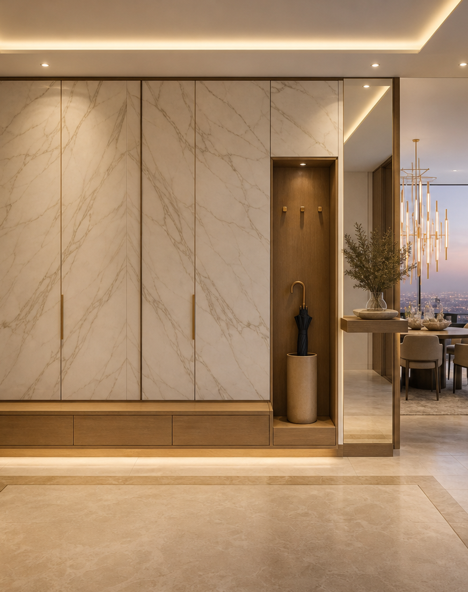 Fadior Ecliptic Entryway Suite with Oak Umbrella Bay — interior room context showing cabinet integration