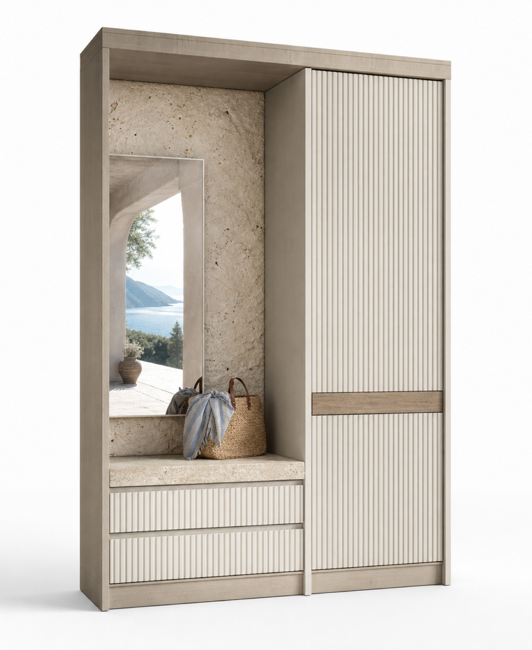 Fadior Loggia Entryway Suite with Reeded Parcel Valet — 304 stainless steel entryway system, front view