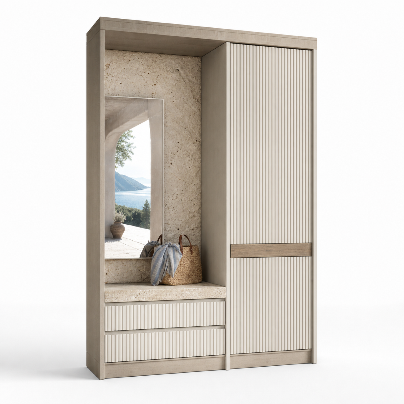 Fadior Loggia Entryway Suite with Reeded Parcel Valet — 304 stainless steel entryway system, front view