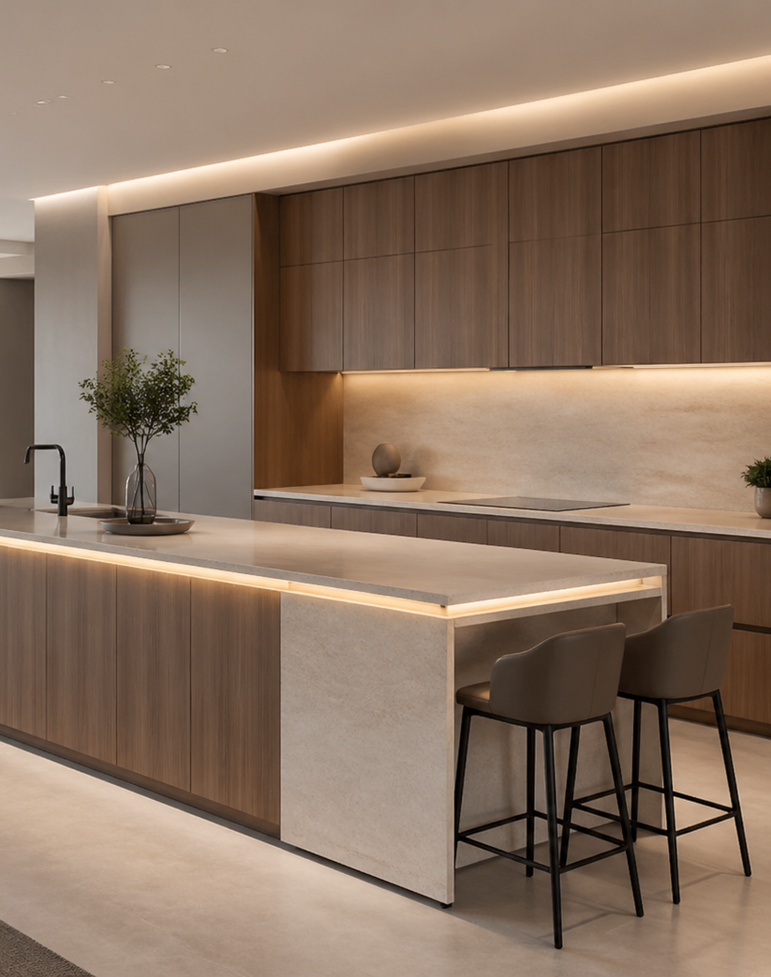 Fadior Pavilion Kitchen Suite with Integrated Light Band Island — interior room context showing cabinet integration