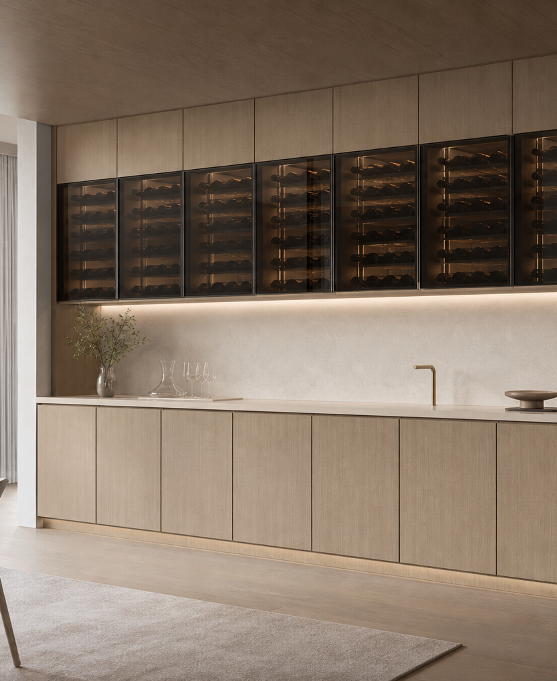 Fadior Cru Architectural Cellar Service Wall — 304 stainless steel wine cabinet system, front view