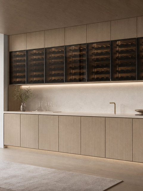 Fadior Cru Architectural Cellar Service Wall — 304 stainless steel wine cabinet system, front view