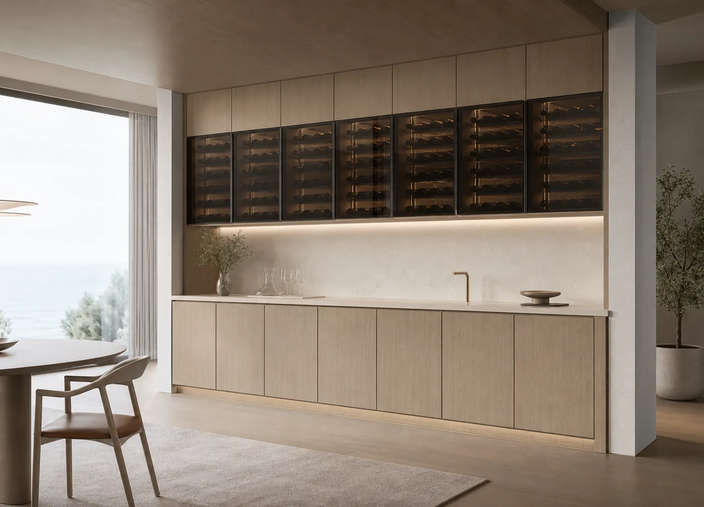 Fadior Cru Architectural Cellar Service Wall — 304 stainless steel wine cabinet system, front view