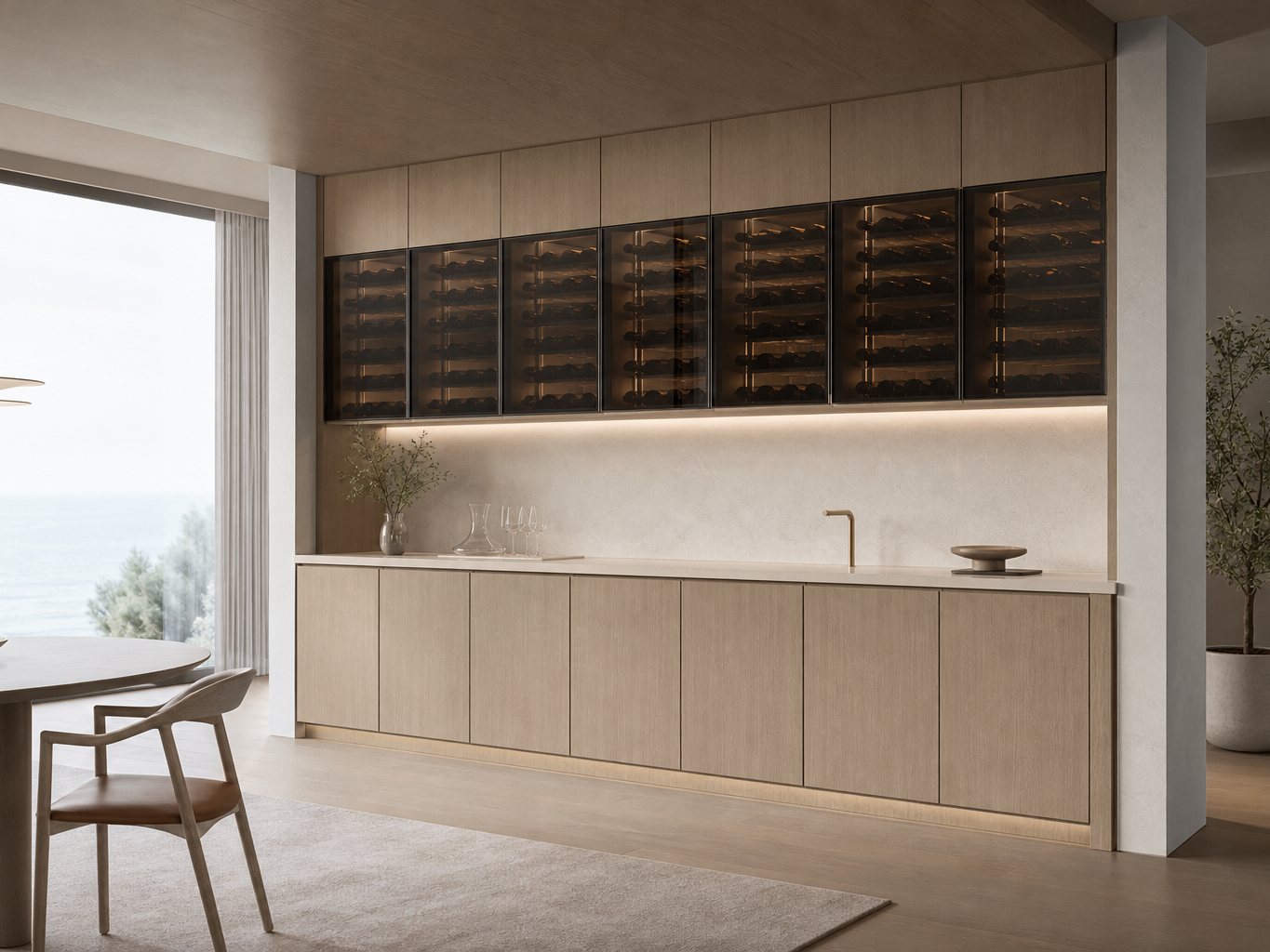 Fadior Cru Architectural Cellar Service Wall — 304 stainless steel wine cabinet system, front view