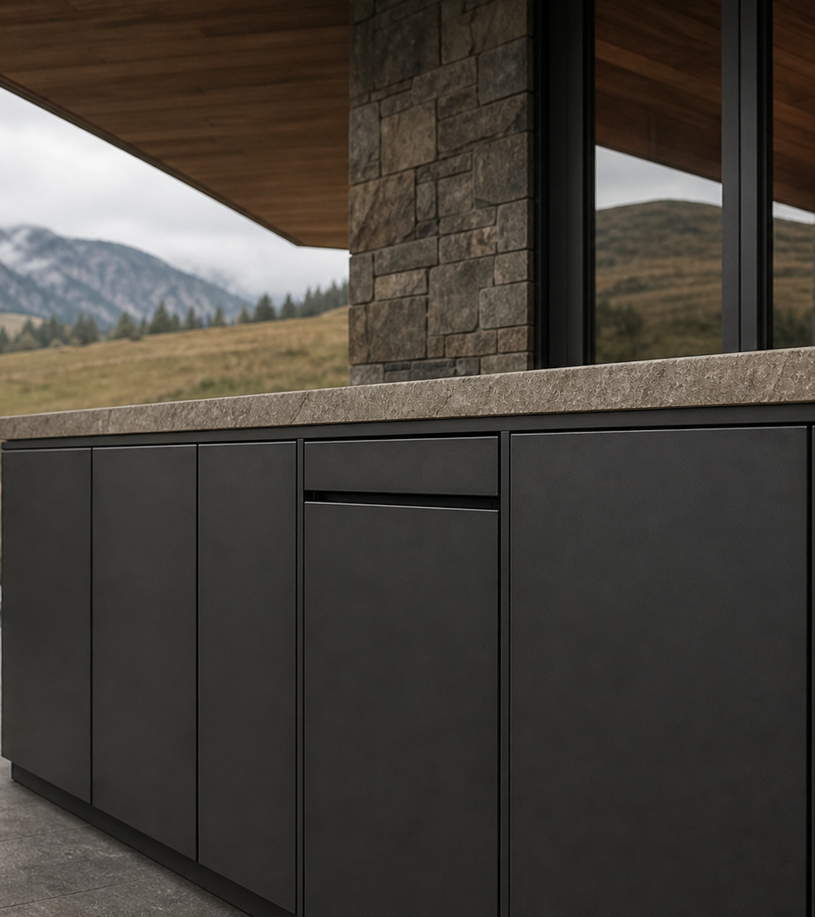 Fadior Horizon Outdoor Kitchen Suite with Panel Ready Chef Veranda — close-up of stainless steel finish and hardware detail