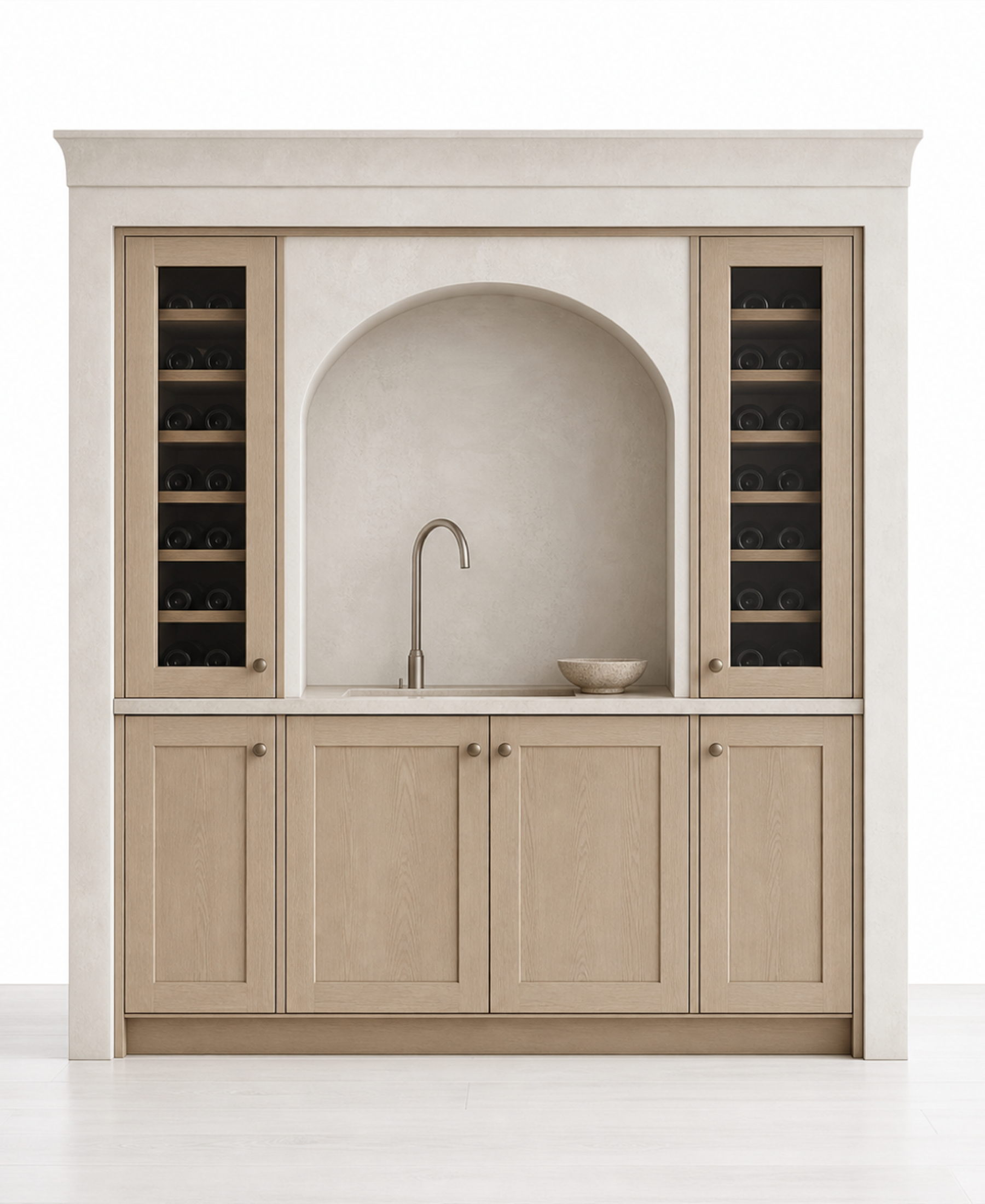 Fadior Grotto Wine Cabinet Suite with Bottle Rinse Arcade — 304 stainless steel wine cabinet system, front view