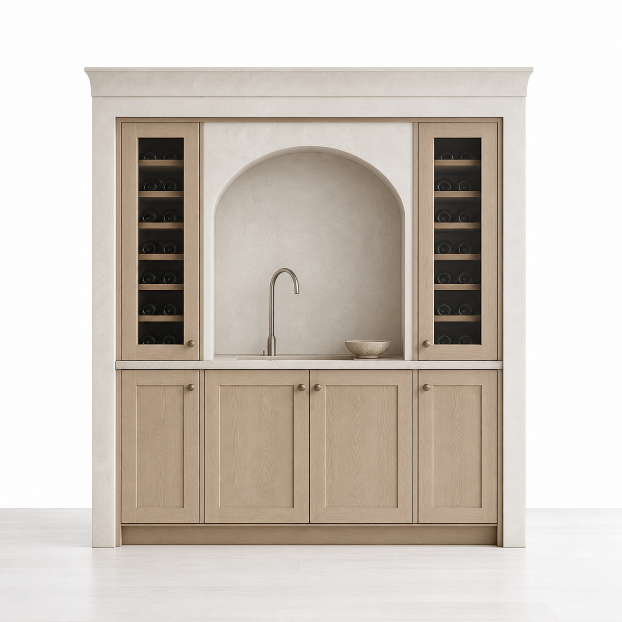 Fadior Grotto Wine Cabinet Suite with Bottle Rinse Arcade — 304 stainless steel wine cabinet system, front view