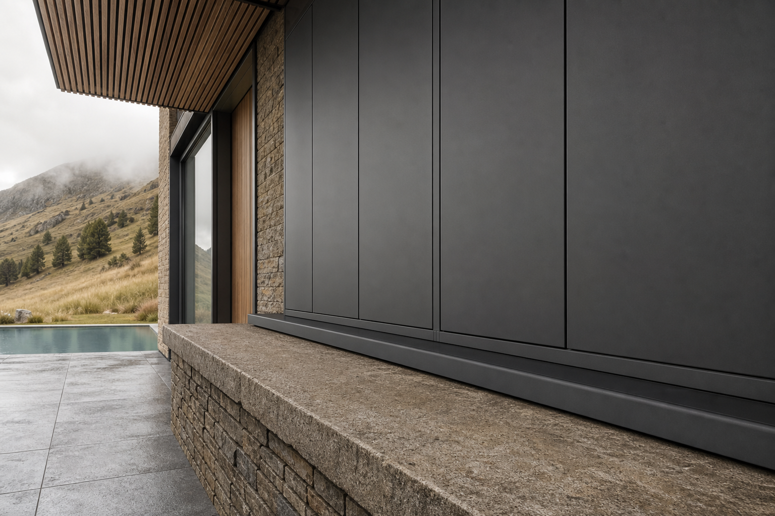 Conjunto de Balcón Soleil con Armario Secador Storm-Sill acabado y detalle