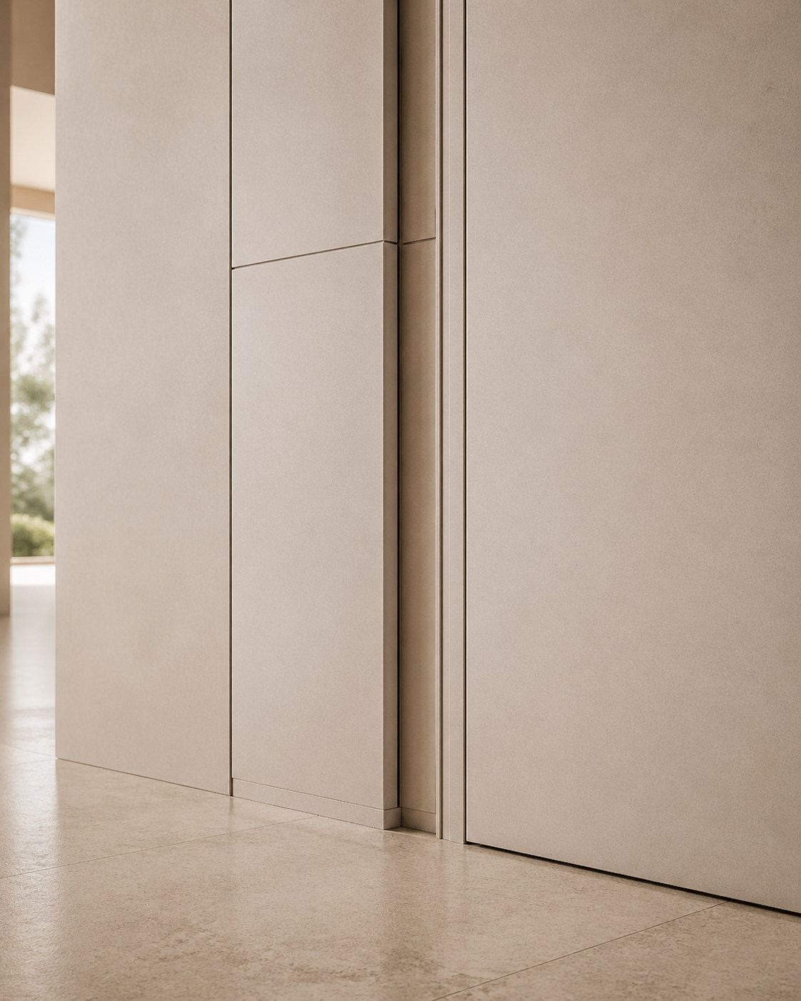 Fadior Silhouette Interior Door Suite with Ribbon Reveal Pivot Portal — close-up of stainless steel finish and hardware detail