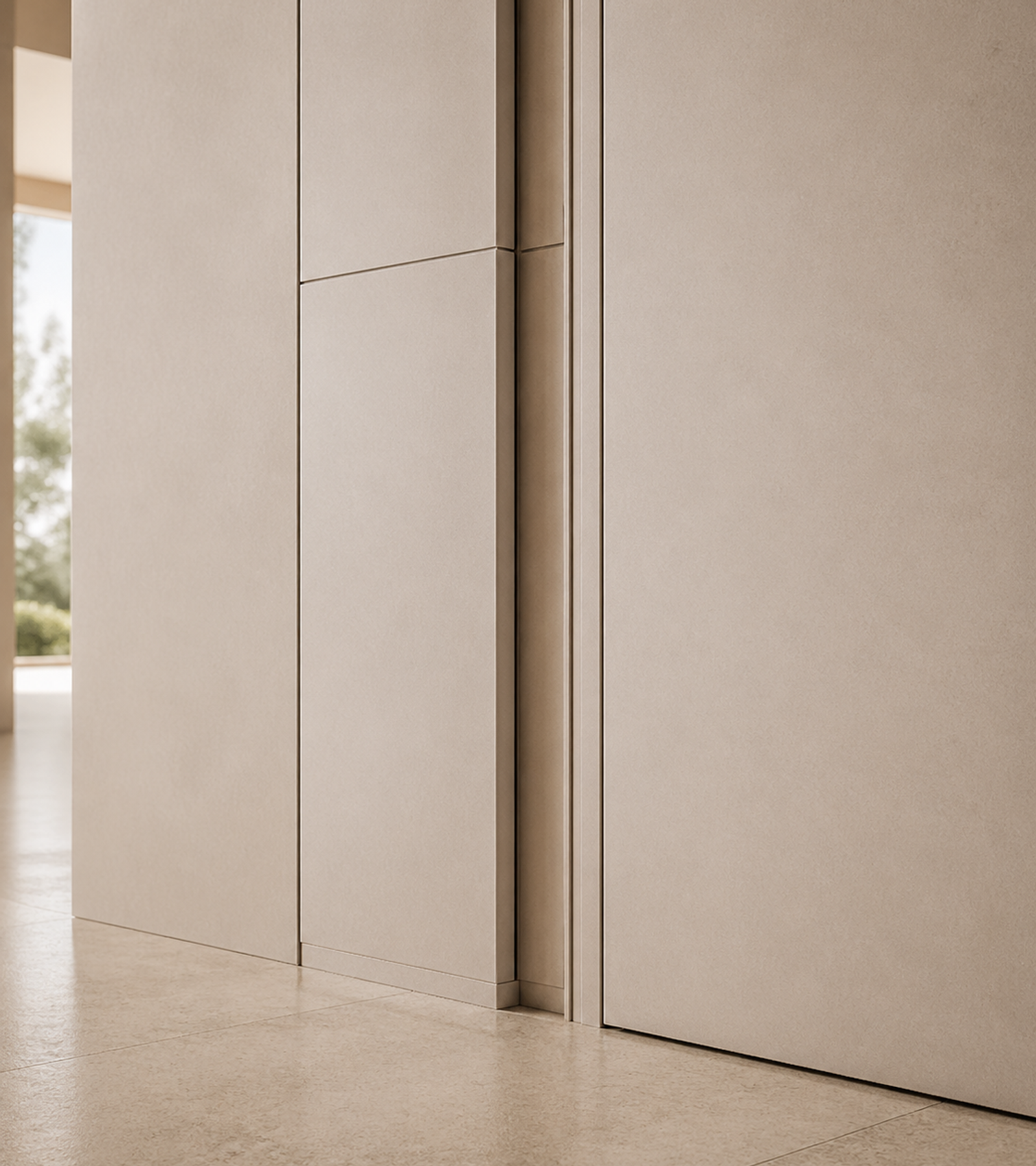 Fadior Silhouette Interior Door Suite with Ribbon Reveal Pivot Portal — close-up of stainless steel finish and hardware detail
