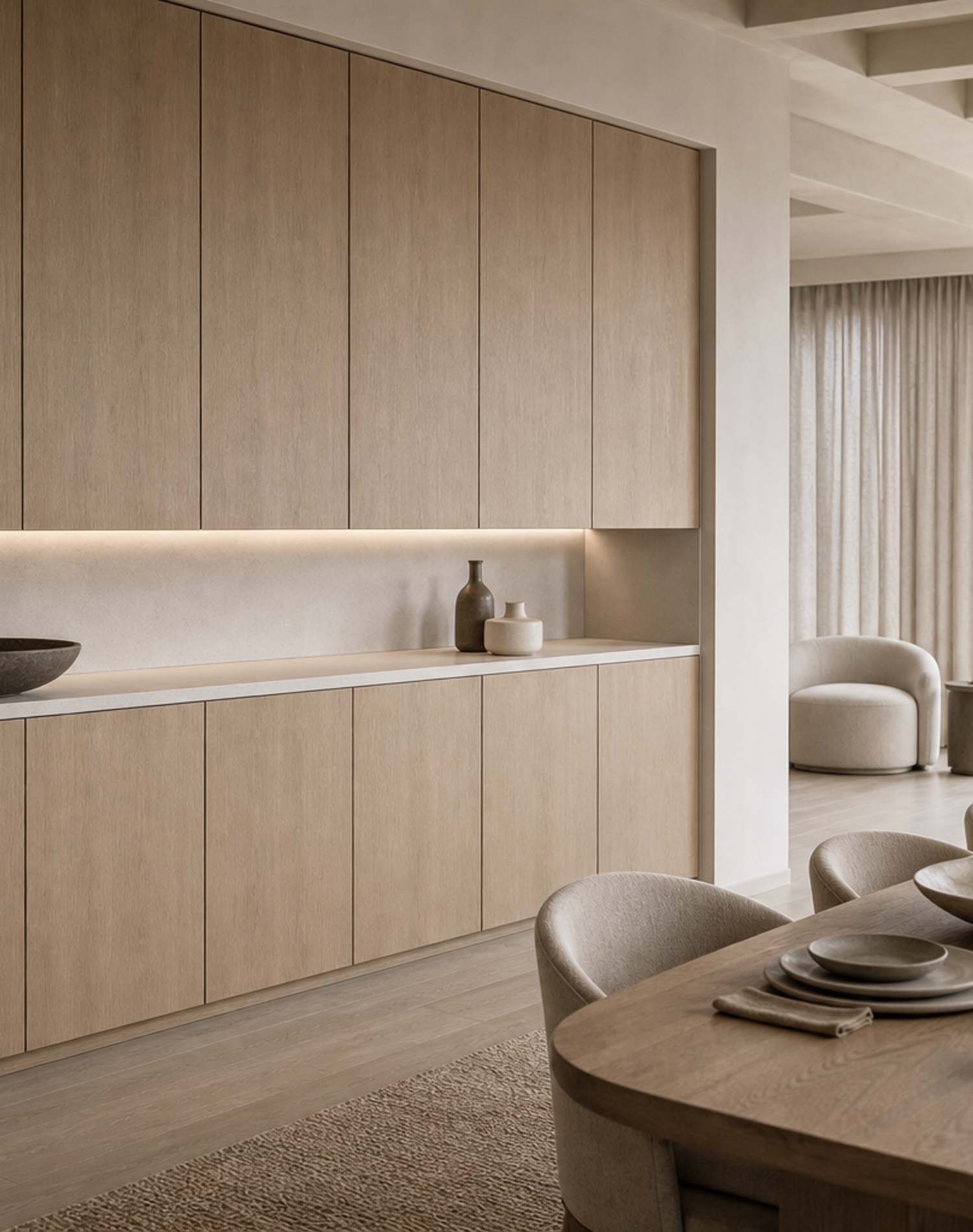 Fadior Grotto Wine Cabinet Suite with Milan Cellar Specification Wall — lifestyle setting with natural light and residential styling