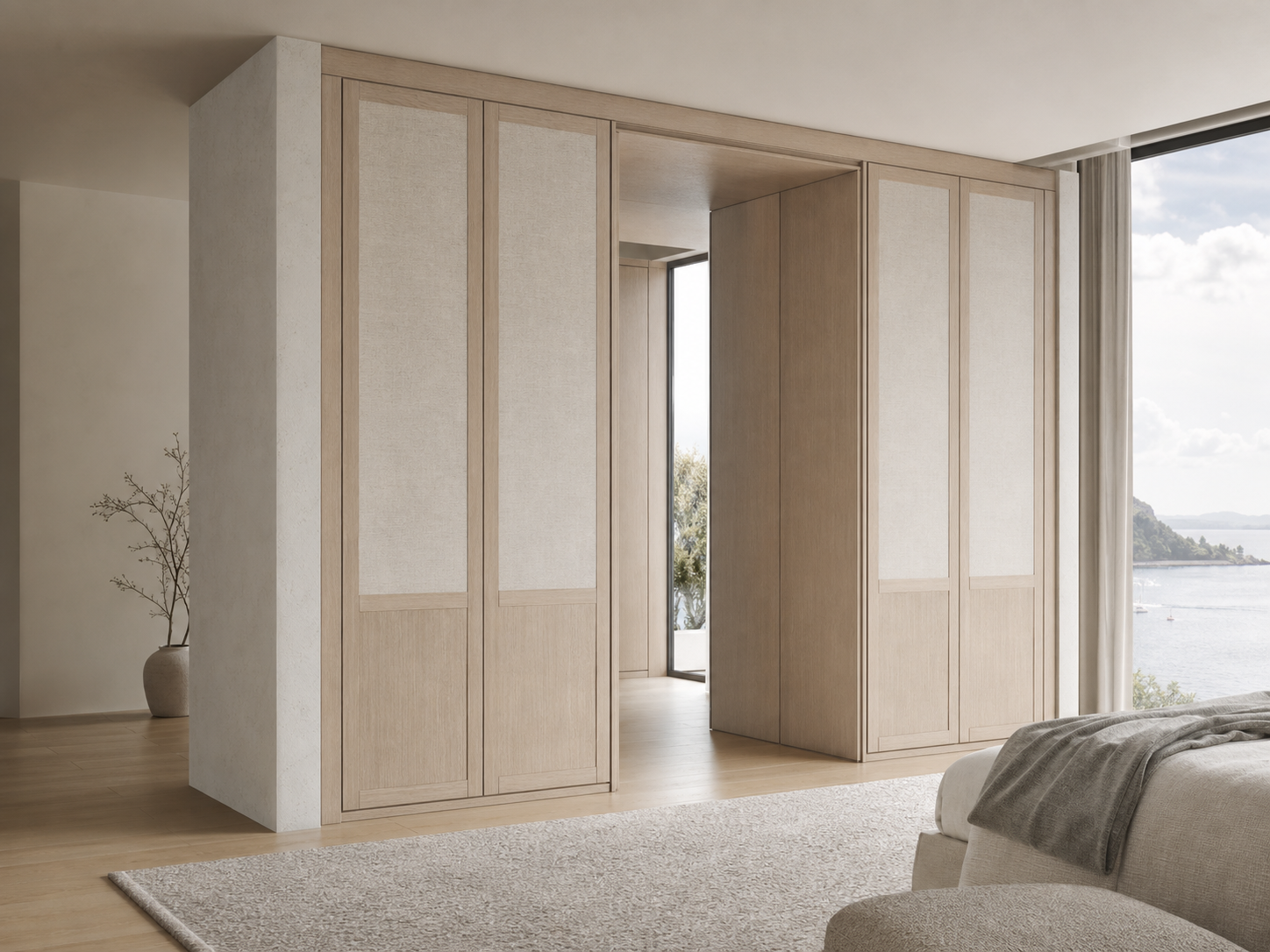 Fadior Radiance Wardrobe Suite with Canopy Linen Dressing Portal — interior room context showing cabinet integration