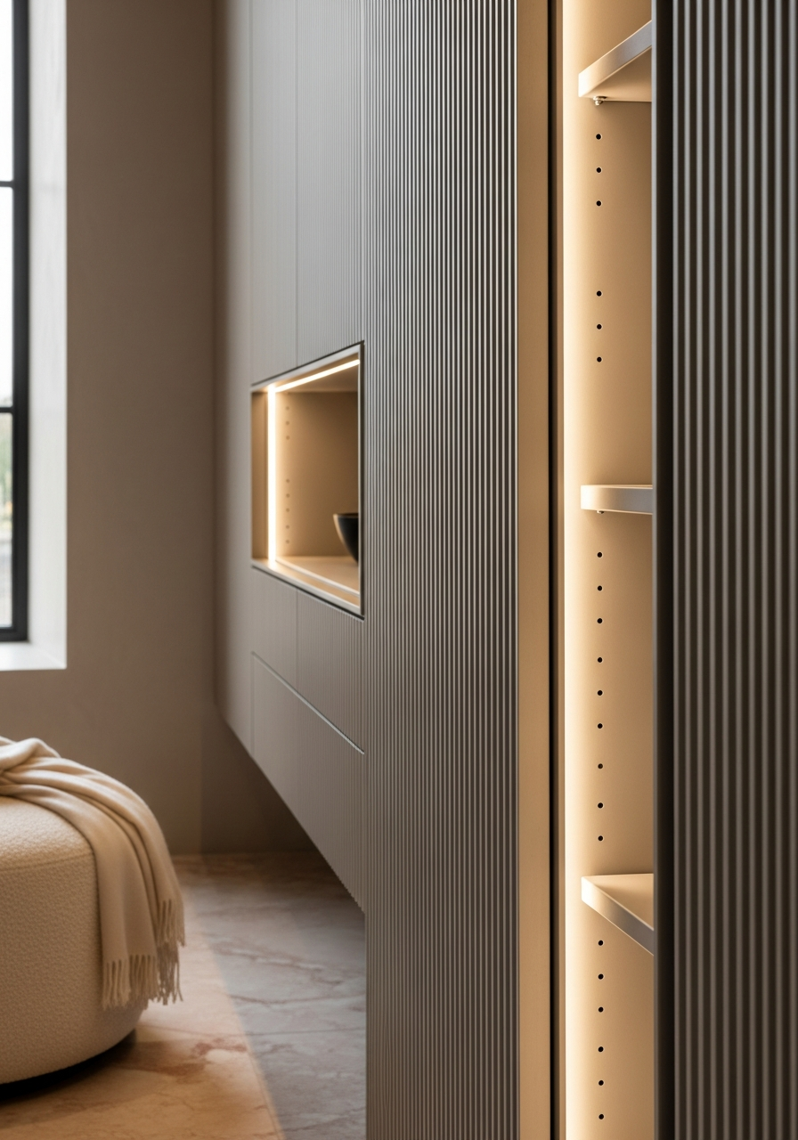 Fadior Brera Fluted Armoire — close-up of stainless steel finish and hardware detail