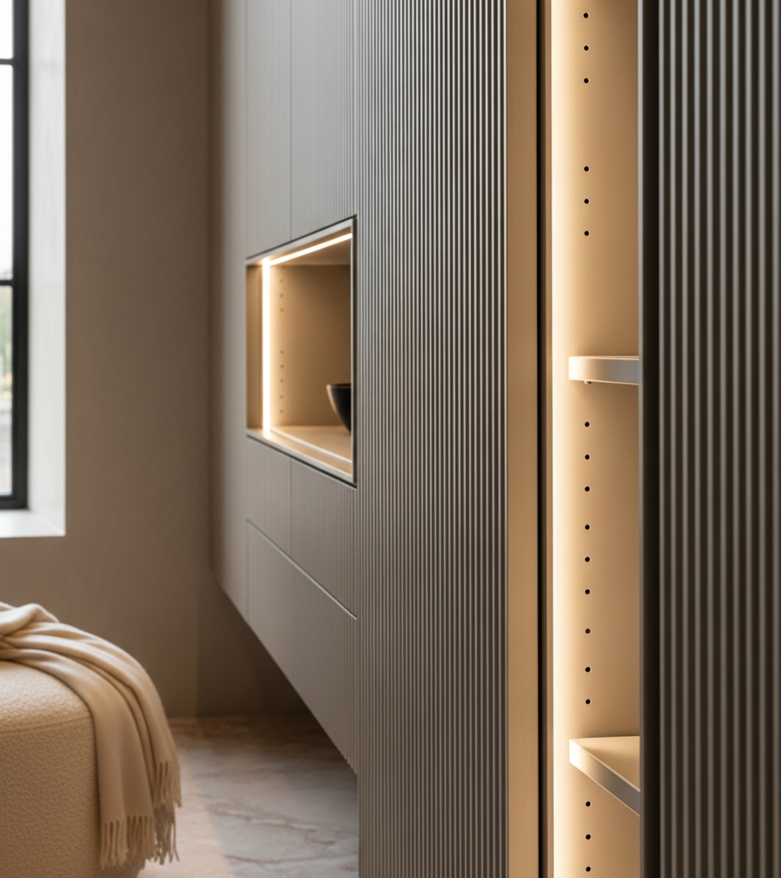 Fadior Brera Fluted Armoire — close-up of stainless steel finish and hardware detail