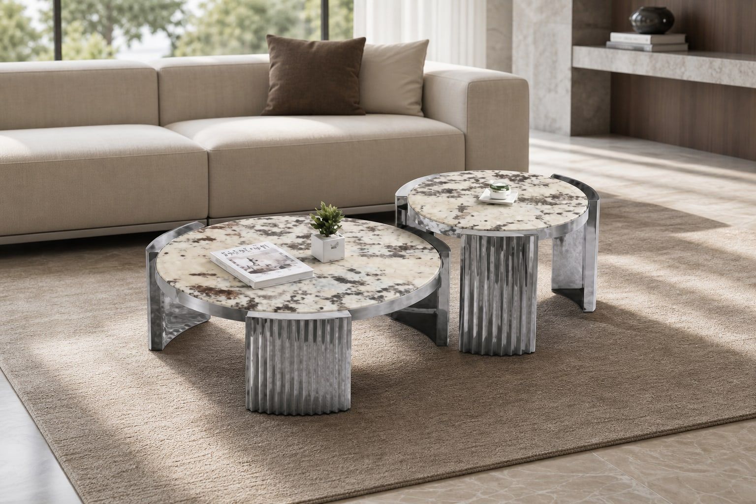 Stone-Top Coffee Table (Luxury stone) styled in a FADIOR HOME interior setting