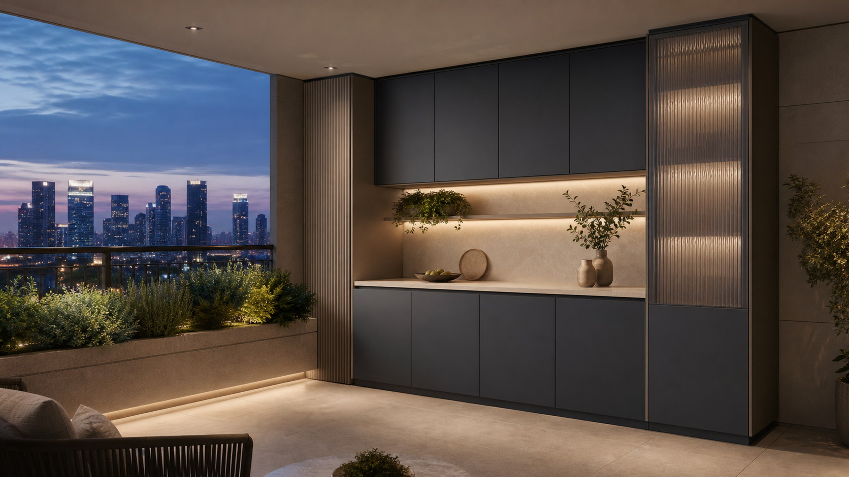 Fadior Dusk Balcony Suite with Breeze Pantry Niche — lifestyle setting with natural light and residential styling
