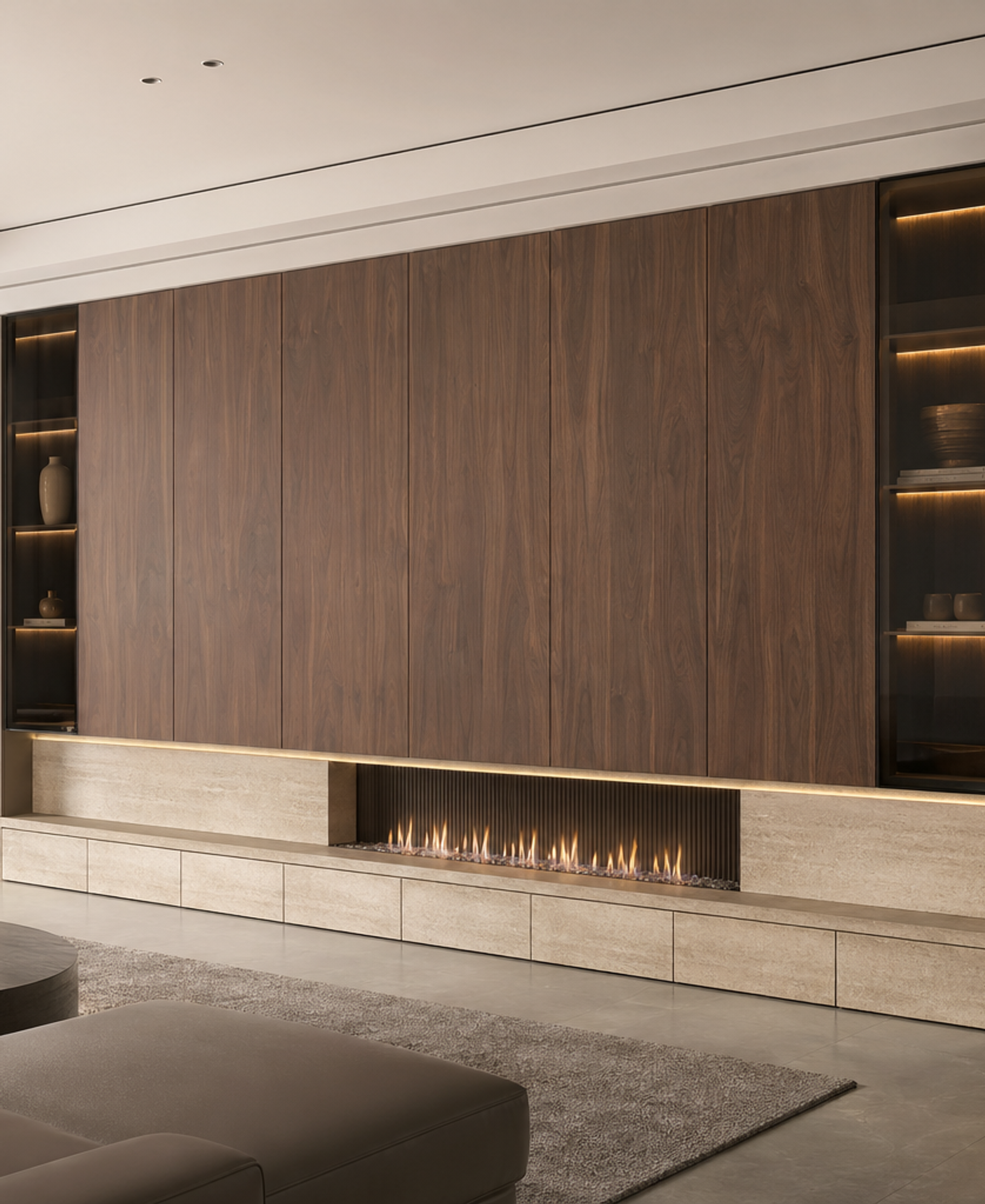 Fadior Silvan Living Room Suite with Linear Hearth Storage Frame — 304 stainless steel living room system, front view