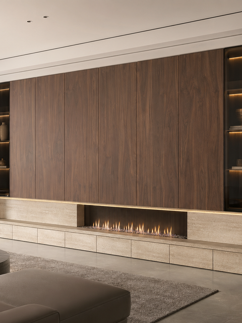 Fadior Silvan Living Room Suite with Linear Hearth Storage Frame — 304 stainless steel living room system, front view
