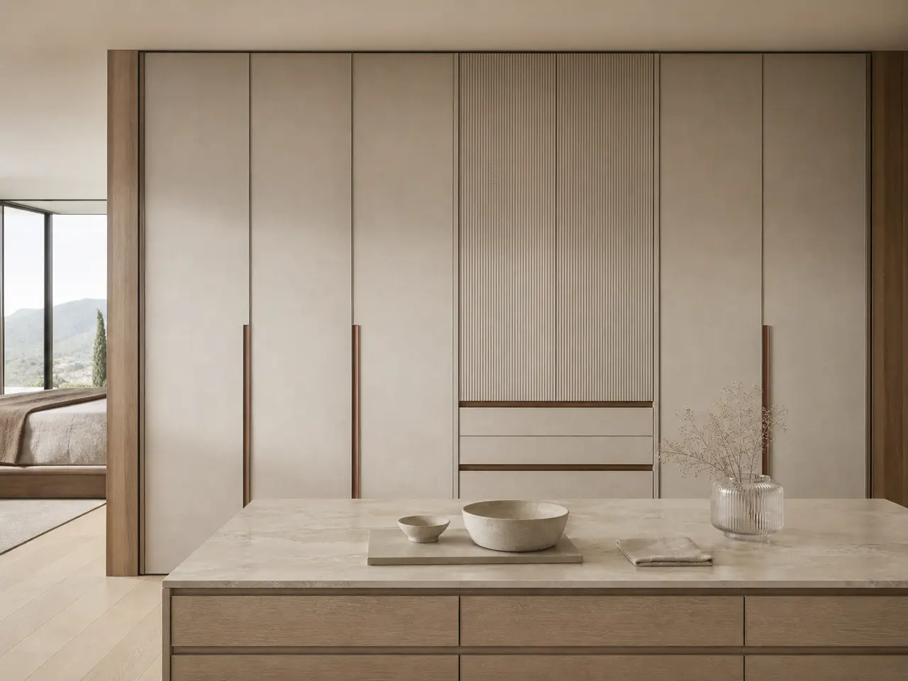 Fadior Eclipse Wardrobe Suite with Smeg Panel-Ready Dressing Bay - custom 304 stainless steel wardrobe or walk-in closet with lighting, hanging, drawer storage, and residential finishes