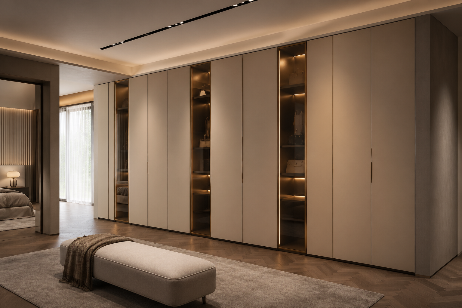 Fadior Lumiere Wardrobe Suite with Soft Glow Dressing Gallery — interior room context showing cabinet integration