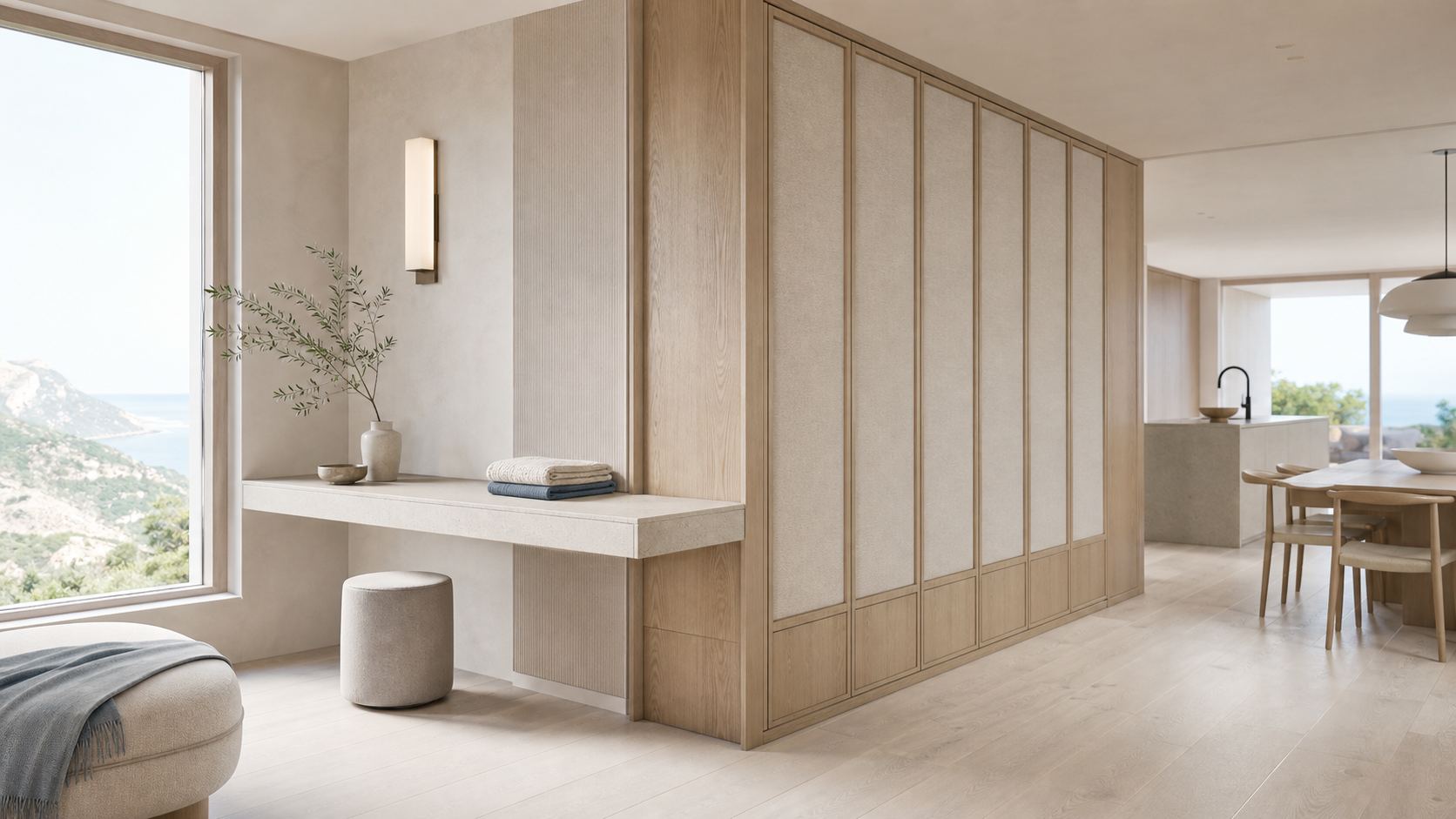 Fadior Voyage Wardrobe Suite with Quartz Valet Packing Gallery — lifestyle setting with natural light and residential styling