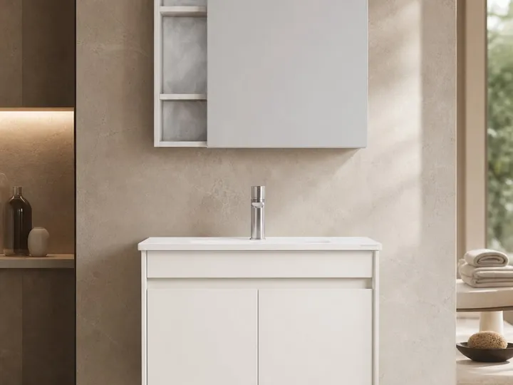 Mueble de baño con lavabo y armario de espejo con iluminación superior 700×485×500 mm