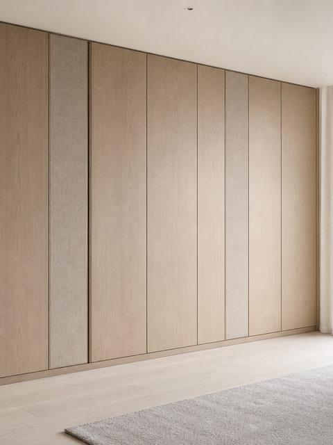 Fadior Elementum Wardrobe Suite with Flush Plinth Dressing Wall — 304 stainless steel wardrobe system, front view