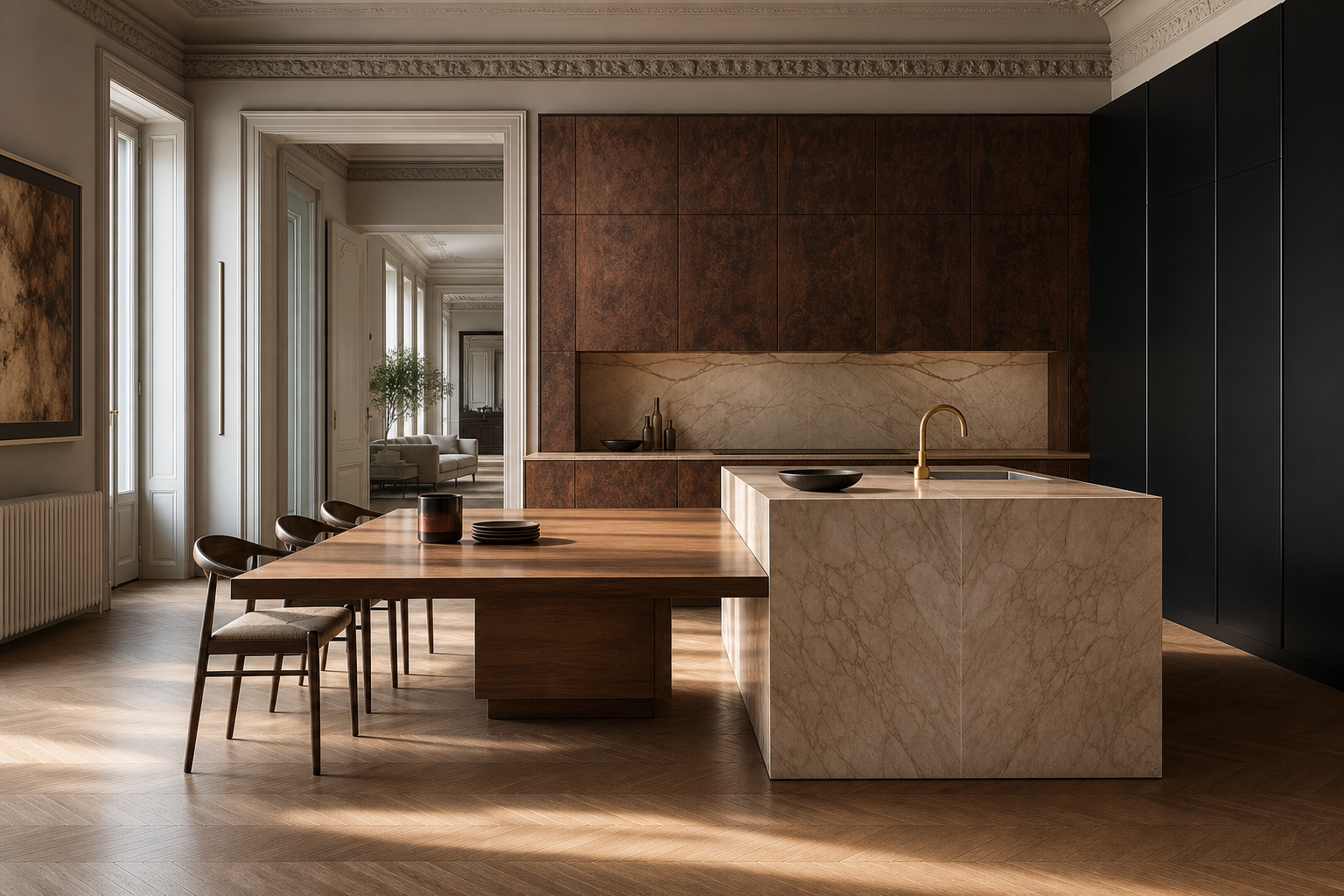 Fadior Pavilion Kitchen Suite with Bamboo Cantilever Island — lifestyle setting with natural light and residential styling