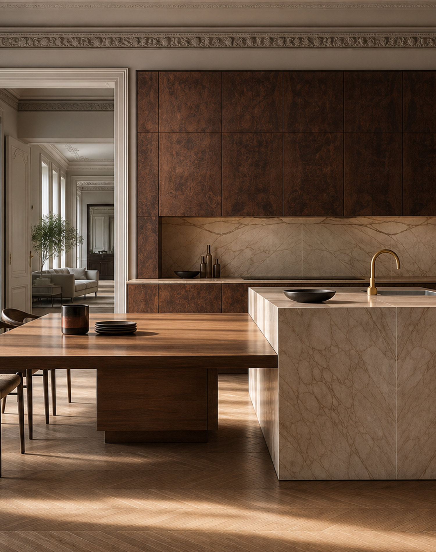 Fadior Pavilion Kitchen Suite with Bamboo Cantilever Island — lifestyle setting with natural light and residential styling