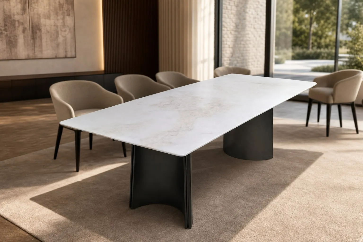 Arched-Drum Marble Dining Table 160×80 cm