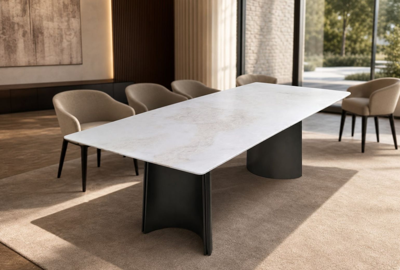 Stone-Top Marble Dining Table (Natural luxury stone) styled in a FADIOR HOME interior setting
