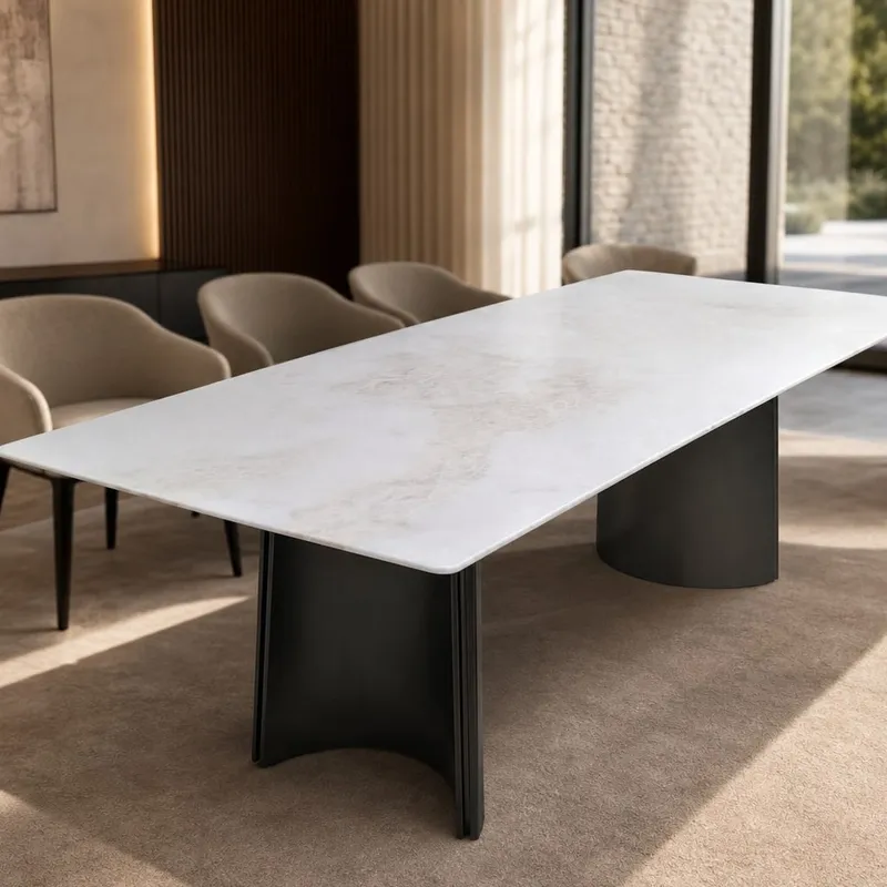 Arched-Drum Marble Dining Table 140×80 cm