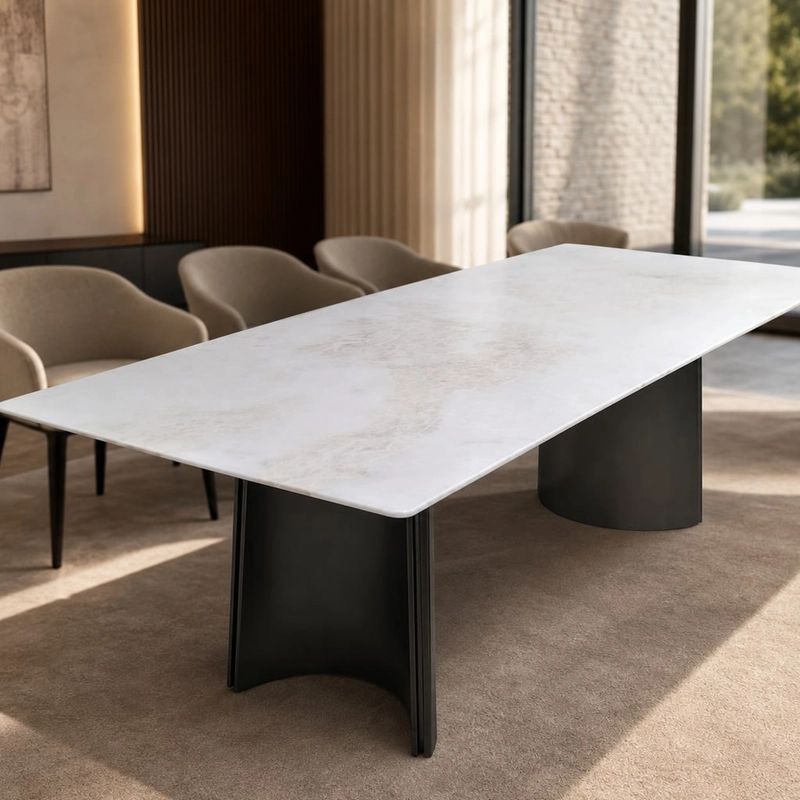 Stone-Top Marble Dining Table (Natural luxury stone) styled in a FADIOR HOME interior setting