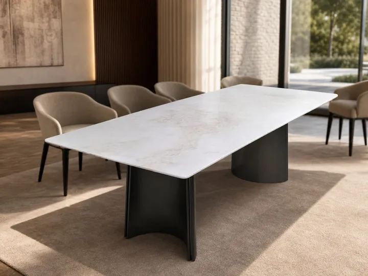 Mesa de comedor de mármol con base de tambor arqueado 140×80 cm