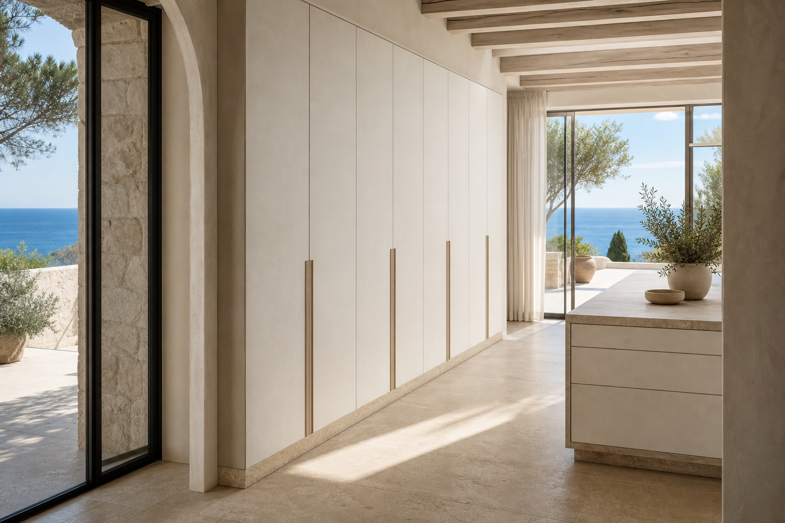 Fadior Radiance Wardrobe Suite with Olive Plinth Dressing Promenade — interior room context showing cabinet integration
