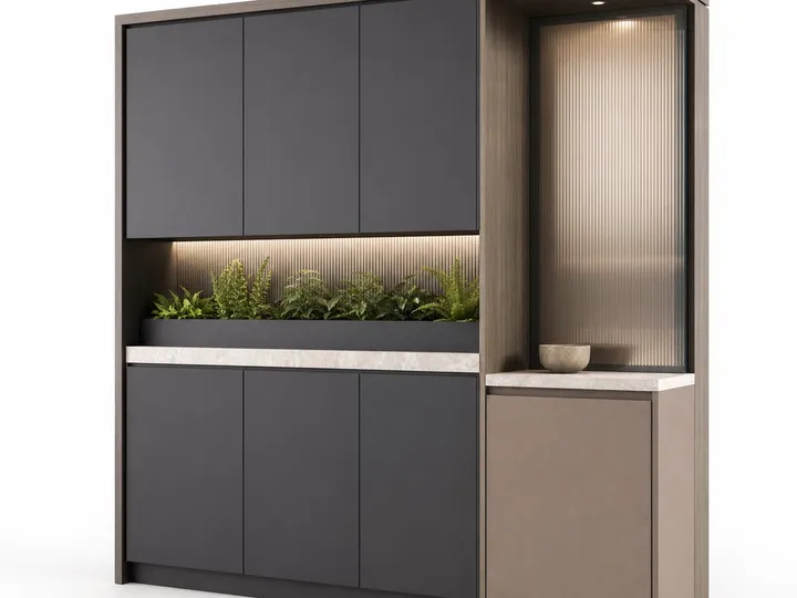 Fadior Dusk Balcony Suite with Breeze Pantry Niche — 304 stainless steel balcony system, front view